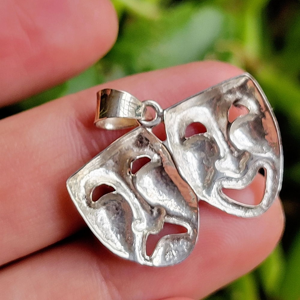 New Solid 925 Sterling Silver Comedy Tragedy Pend… - image 5